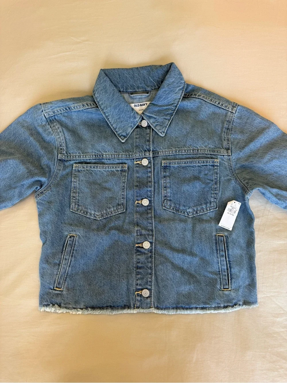 Old Navy Light Blue Denim Jacket with Large Flower Patch